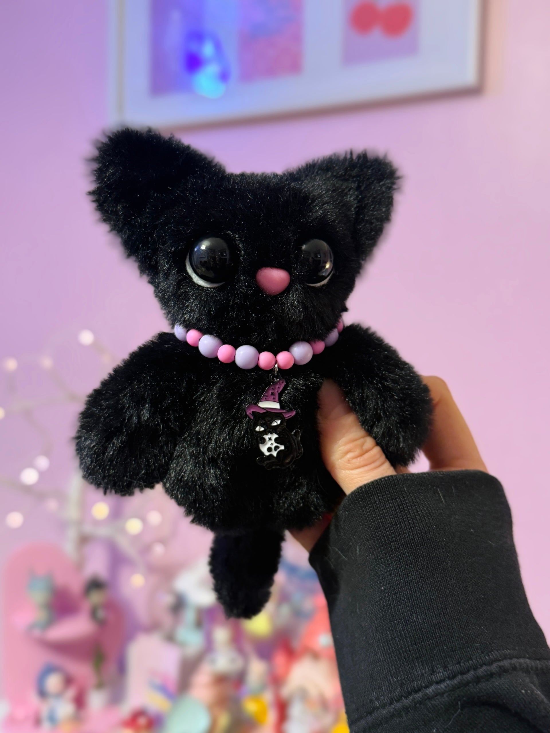 BLACK CAT PALMPUFF - Handmade Mini Luxury Weighted Doll