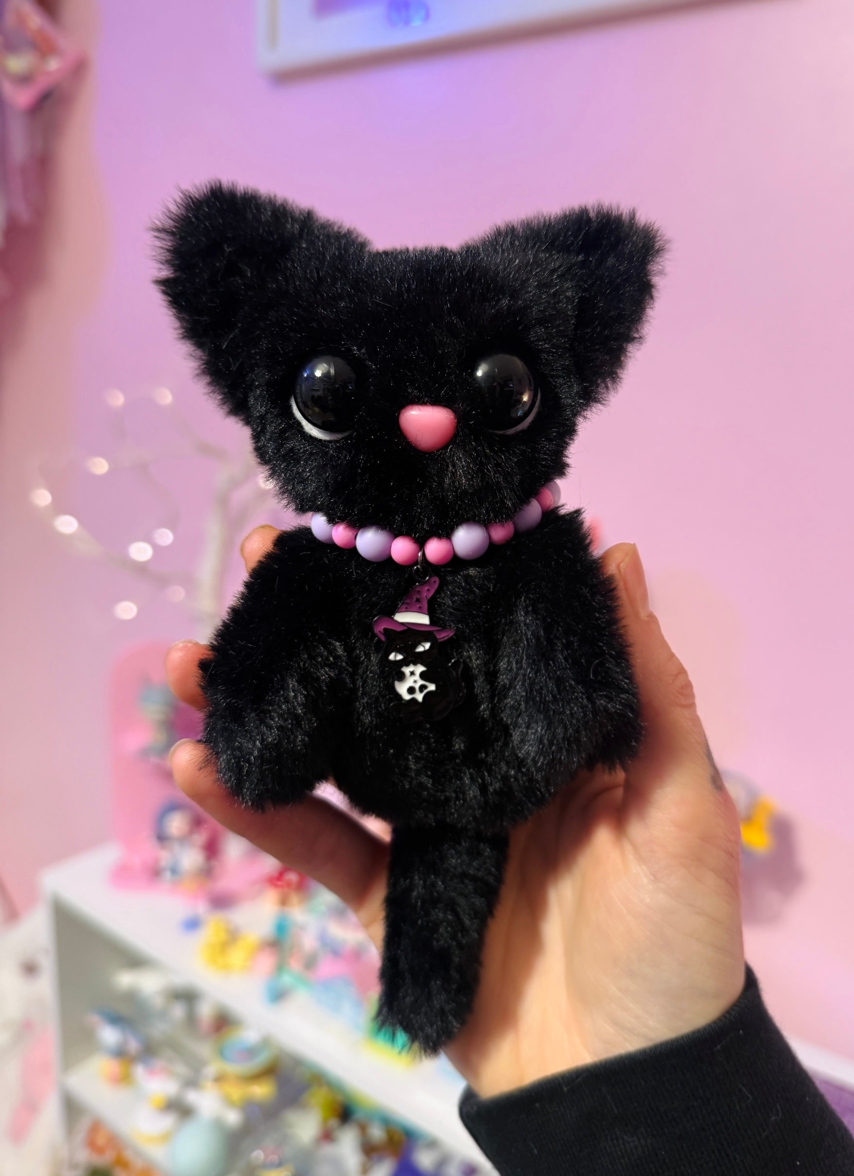 BLACK CAT PALMPUFF - Handmade Mini Luxury Weighted Doll
