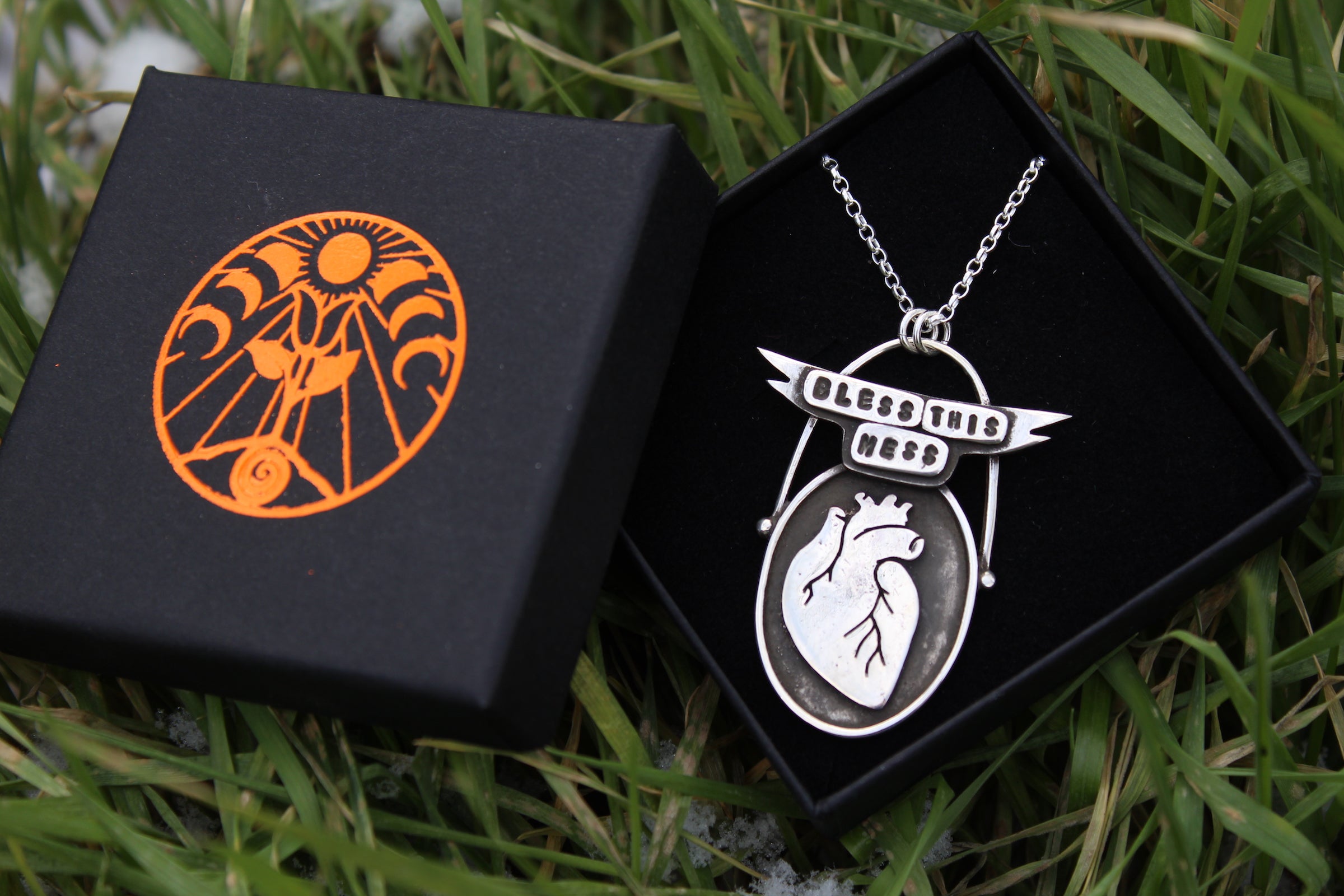 BLESS THIS MESS Handmade Sterling Silver Anatomical Heart Necklace