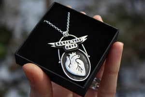 BLESS THIS MESS Handmade Sterling Silver Anatomical Heart Necklace