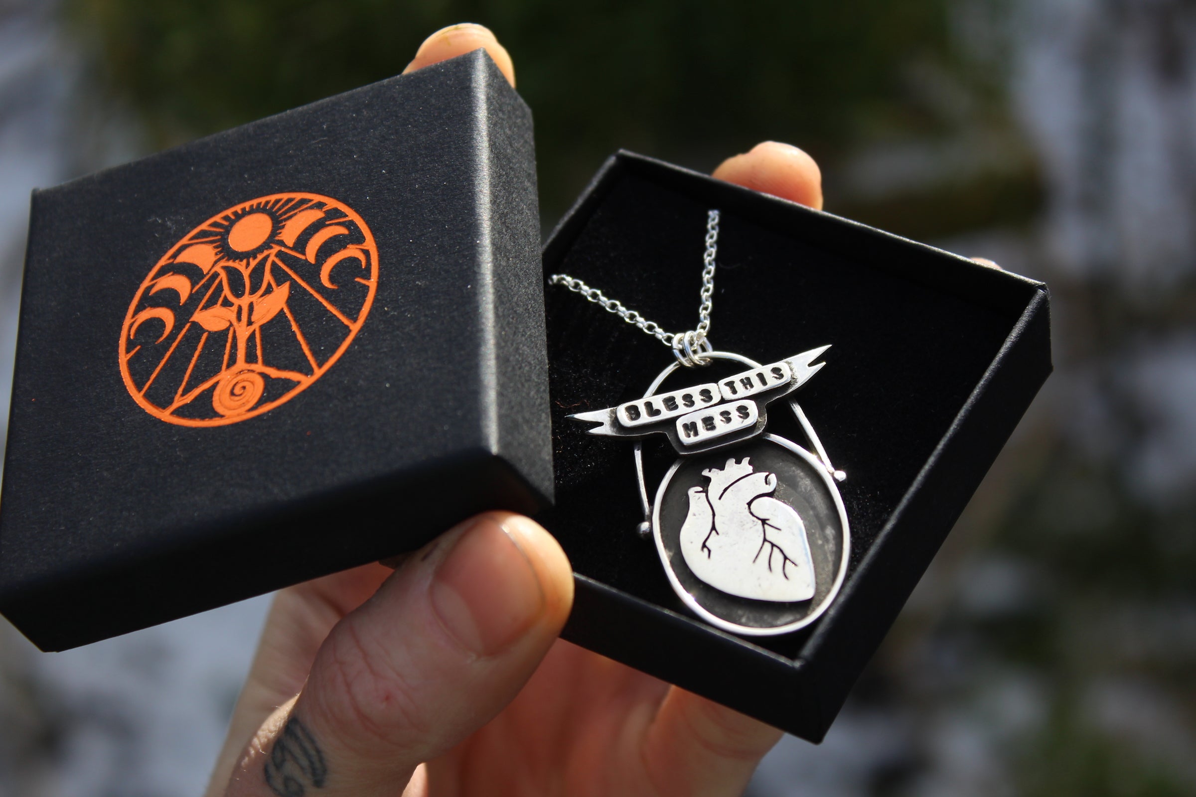 BLESS THIS MESS Handmade Sterling Silver Anatomical Heart Necklace