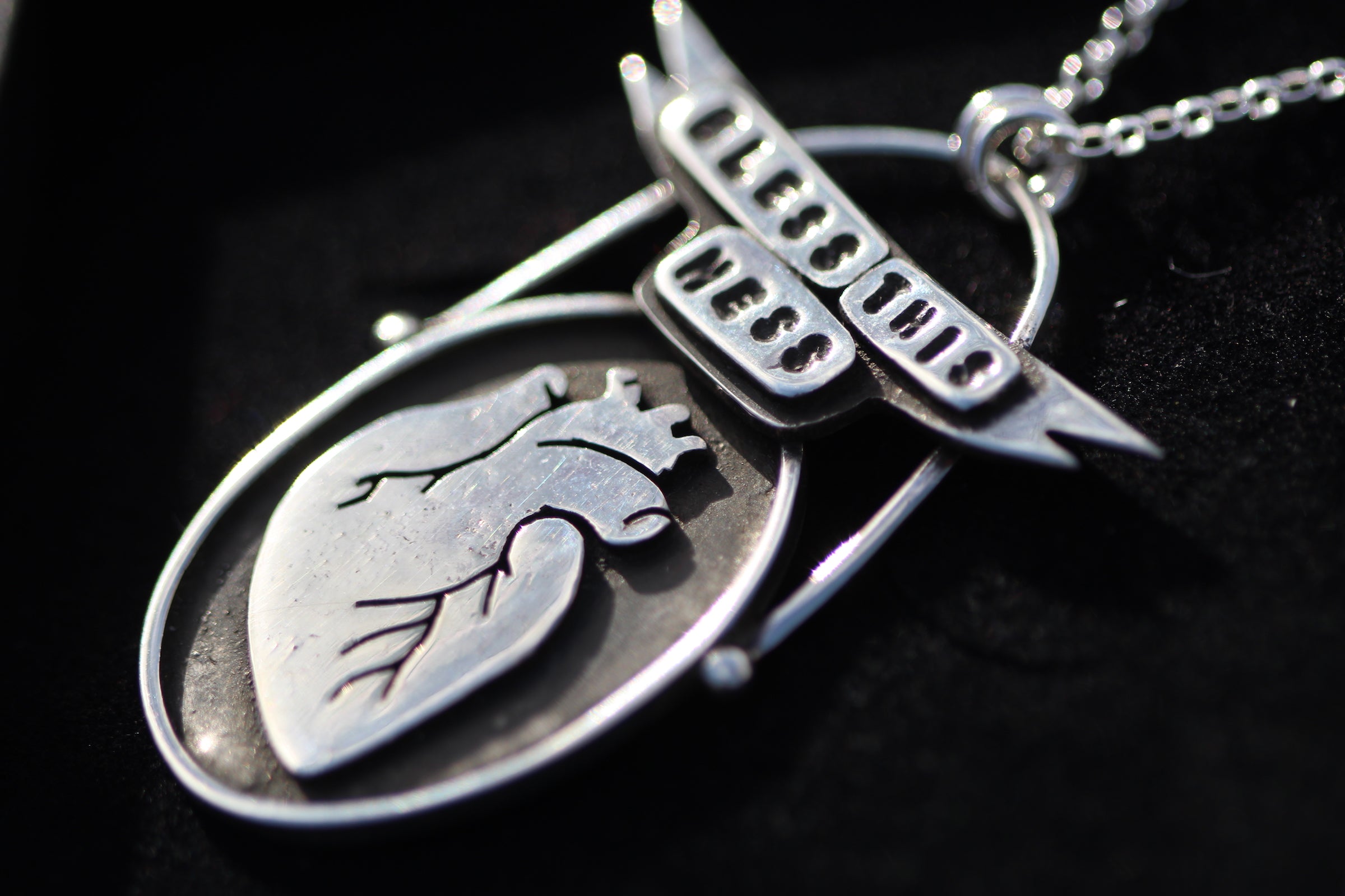 BLESS THIS MESS Handmade Sterling Silver Anatomical Heart Necklace