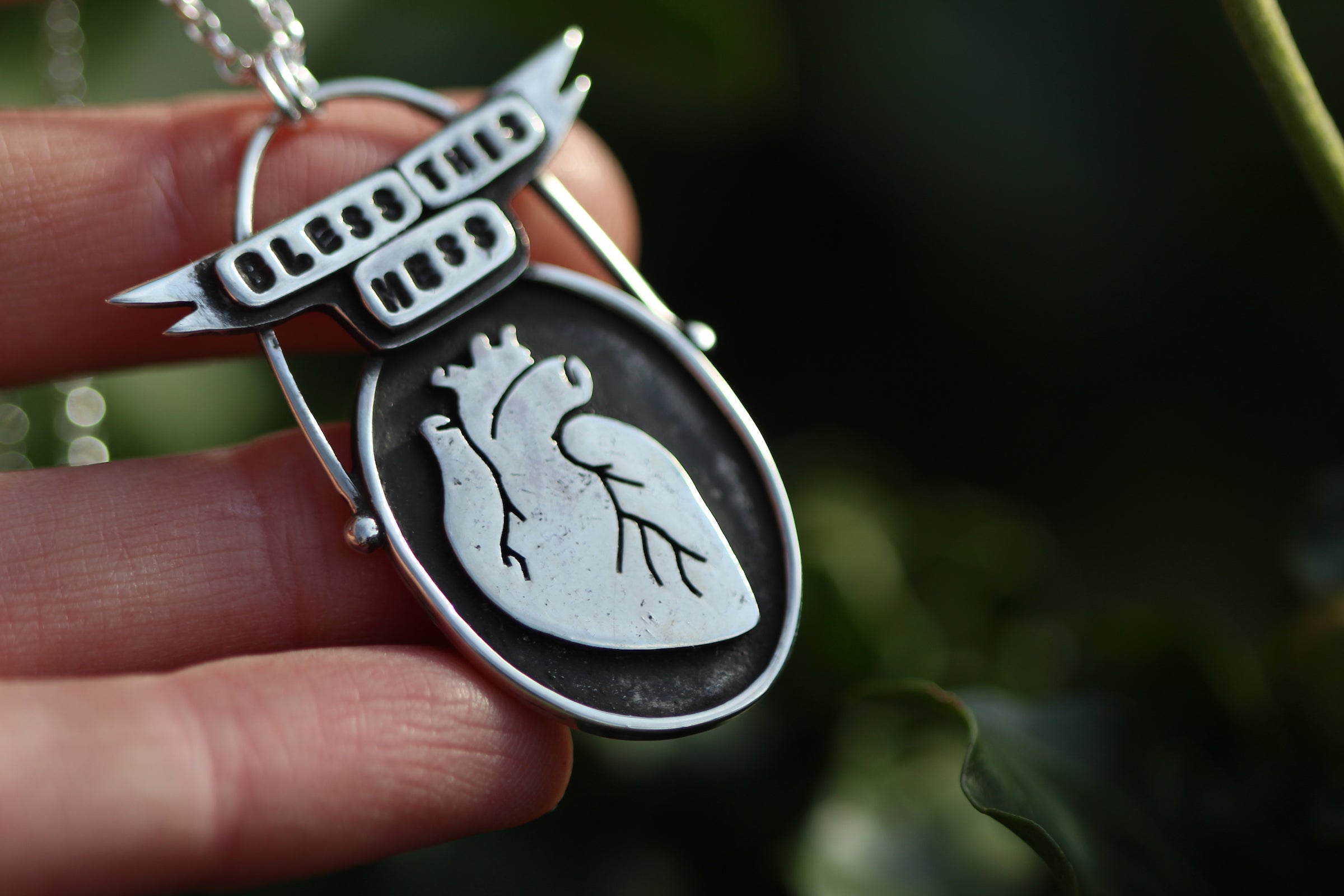 BLESS THIS MESS Handmade Sterling Silver Anatomical Heart Necklace