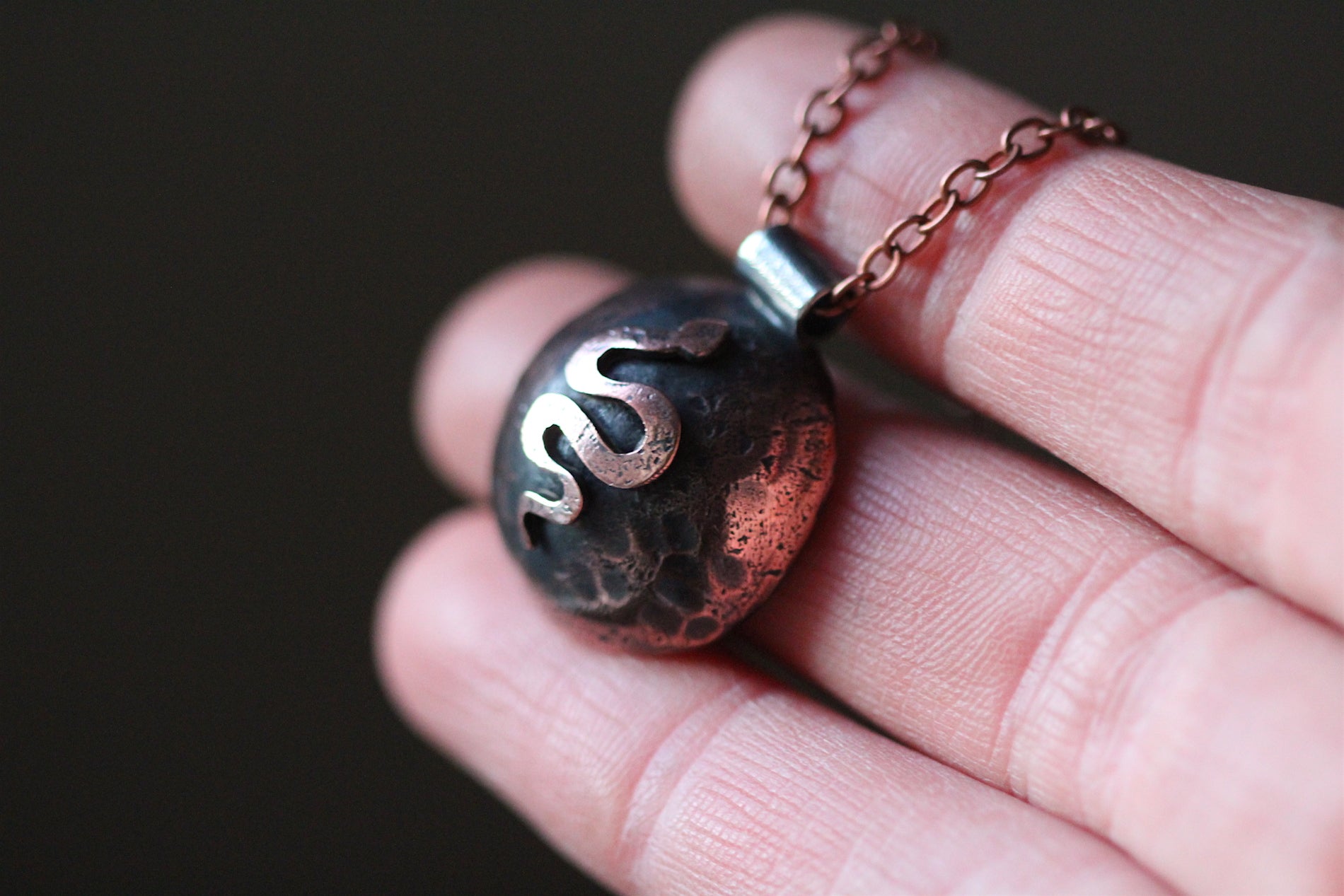 DARK MOON Handmade Copper & Sterling Silver Necklace