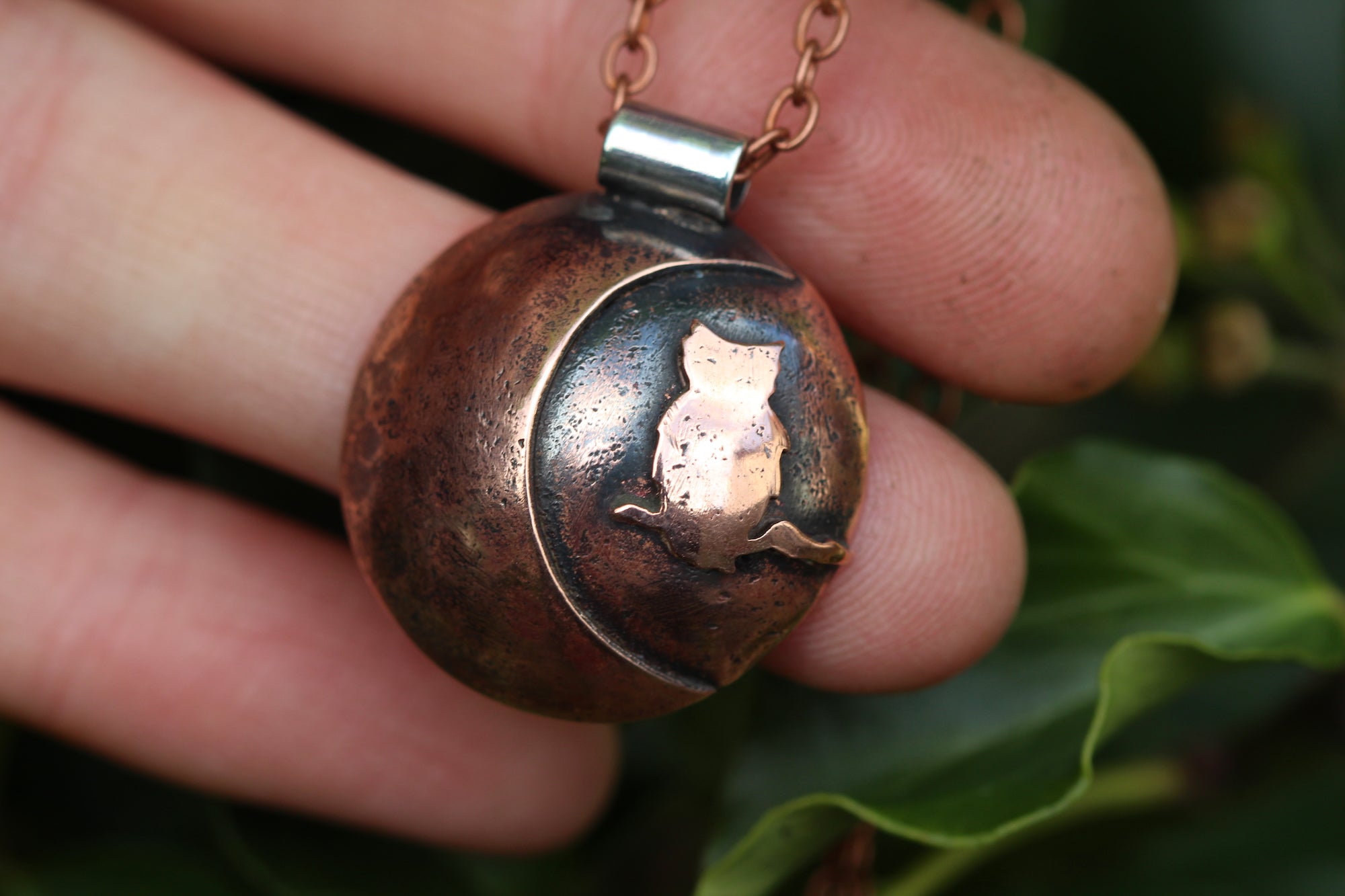 LUNAR FAMILIAR ~ OWL I ~ Handmade Copper & Sterling Silver Necklace