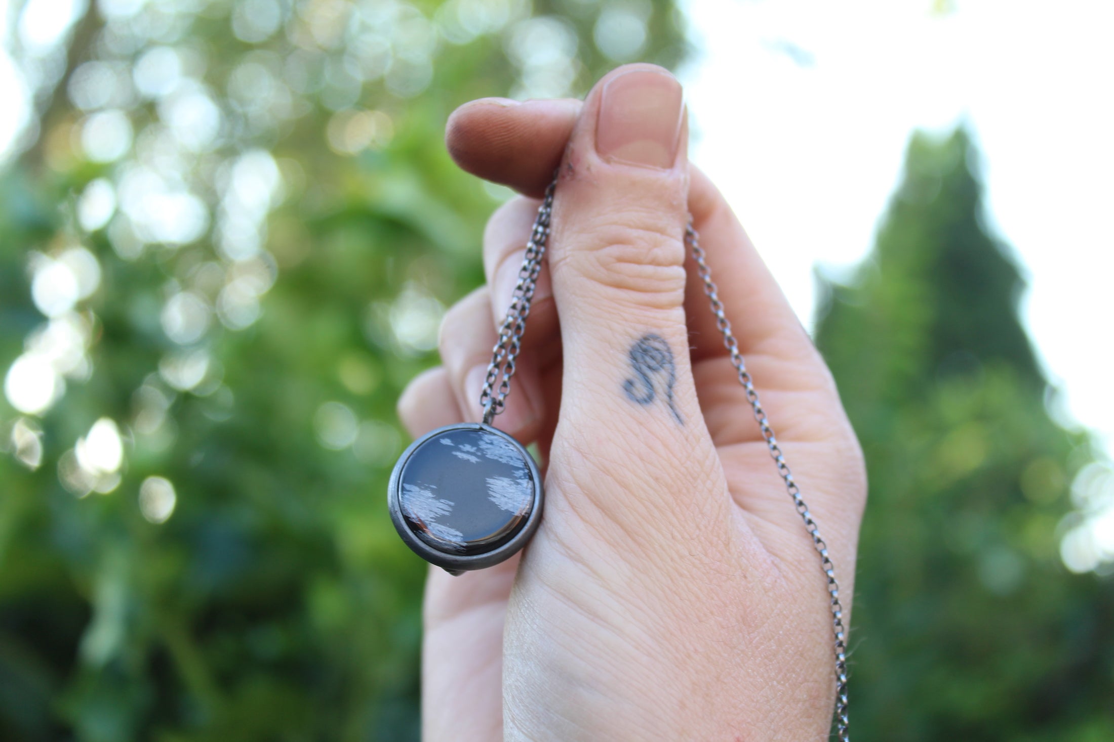 COSMIC POLARITY - Handmade Sterling Silver Necklace with Clear Quartz & Snowflake Obsidian