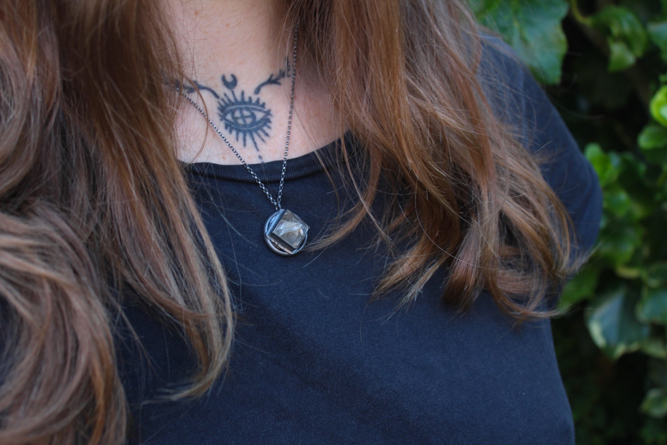 COSMIC POLARITY - Handmade Sterling Silver Necklace with Clear Quartz & Snowflake Obsidian