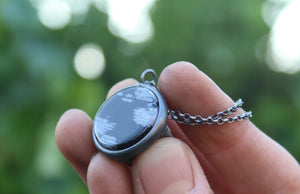 COSMIC POLARITY - Handmade Sterling Silver Necklace with Clear Quartz & Snowflake Obsidian