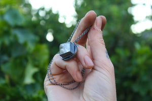 COSMIC POLARITY - Handmade Sterling Silver Necklace with Clear Quartz & Snowflake Obsidian