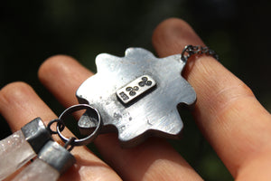 SUNBURST - Handmade Sterling Silver Necklace with Carved Carnelian & Clear Quartz Crystals
