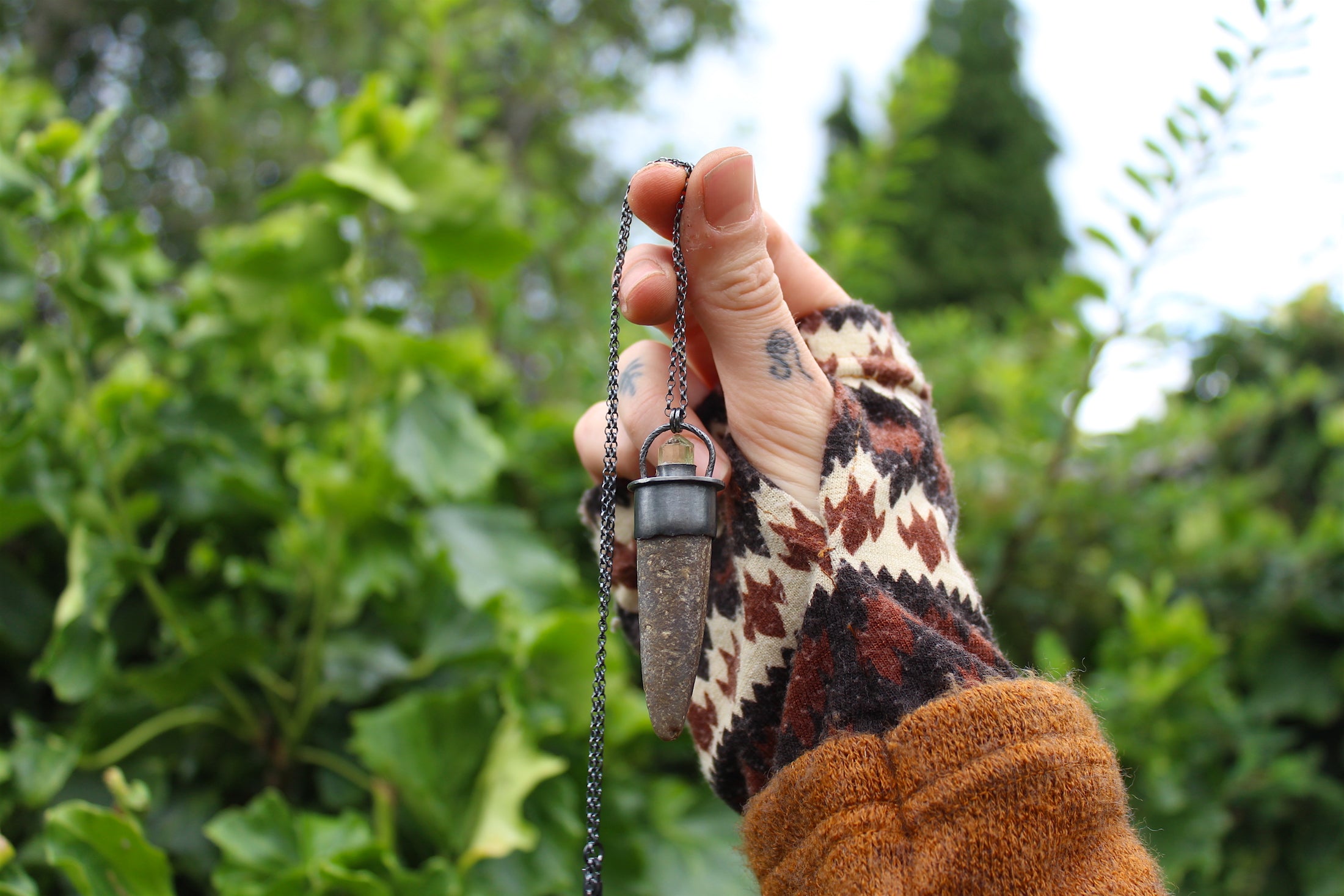 SUMMER STORM - Handmade Fossilised Belemnite Necklace with Yellow Apatite