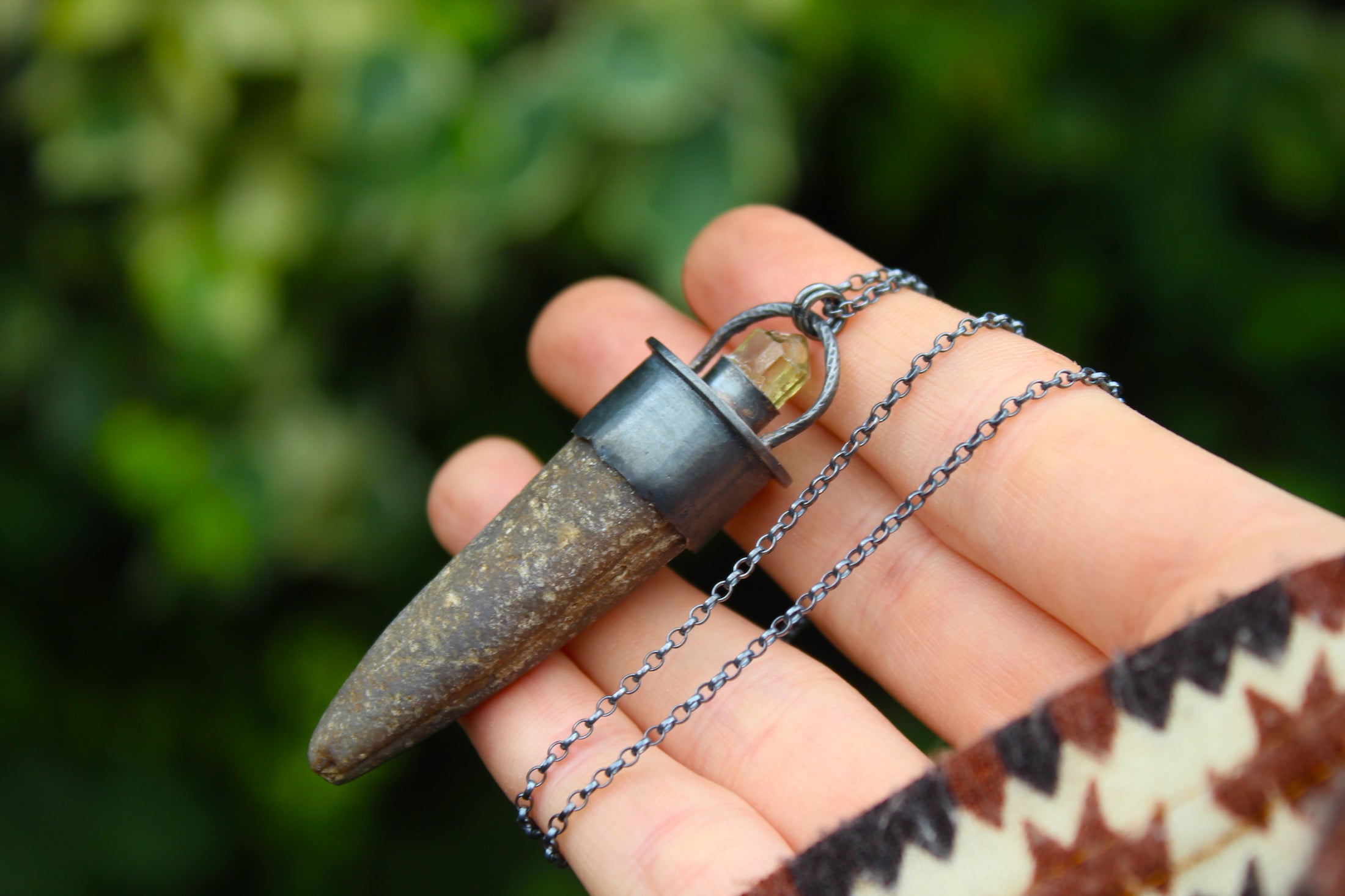 SUMMER STORM - Handmade Fossilised Belemnite Necklace with Yellow Apatite