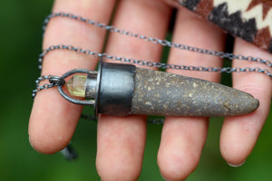 SUMMER STORM - Handmade Fossilised Belemnite Necklace with Yellow Apatite