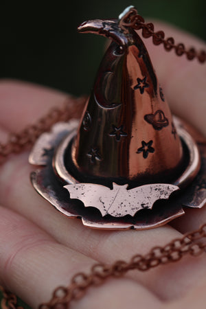 BATTY AS FUCK Handmade Copper Witches Hat Necklace