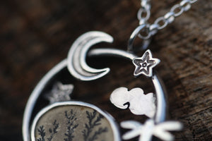MEADOW MOONRISE Sterling Silver Necklace with Dendritic Limestone & Amethyst
