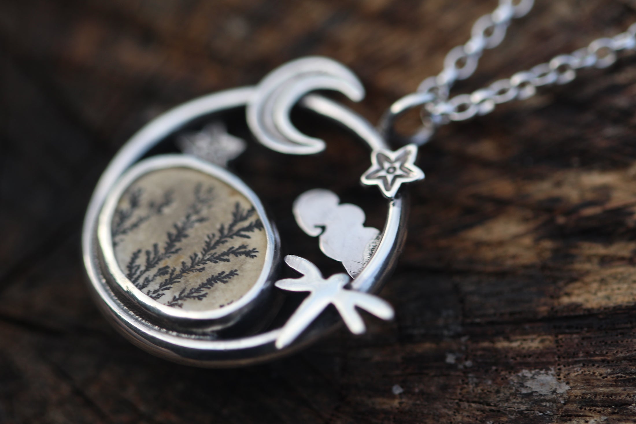 MEADOW MOONRISE Sterling Silver Necklace with Dendritic Limestone & Amethyst