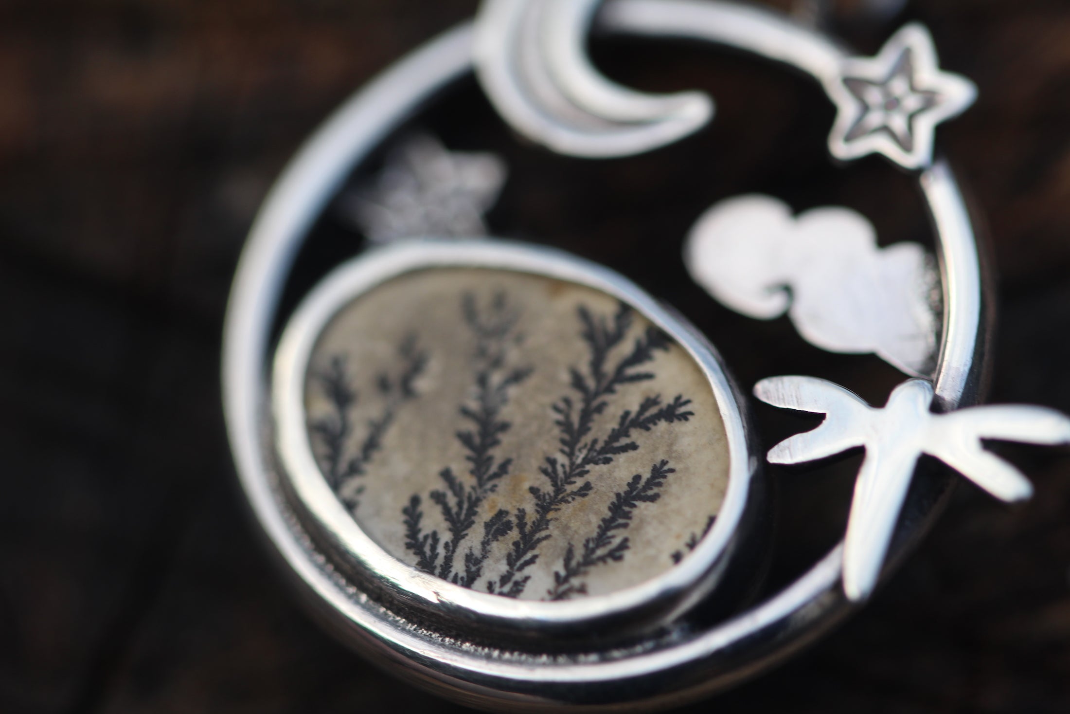 MEADOW MOONRISE Sterling Silver Necklace with Dendritic Limestone & Amethyst