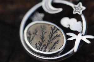 MEADOW MOONRISE Sterling Silver Necklace with Dendritic Limestone & Amethyst