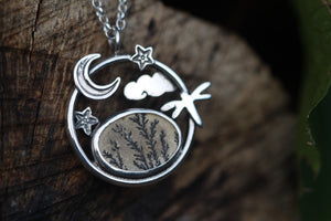 MEADOW MOONRISE Sterling Silver Necklace with Dendritic Limestone & Amethyst