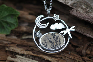 MEADOW MOONRISE Sterling Silver Necklace with Dendritic Limestone & Amethyst