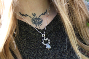 MOONDROP Sterling Silver Necklace with Rainbow Moonstone