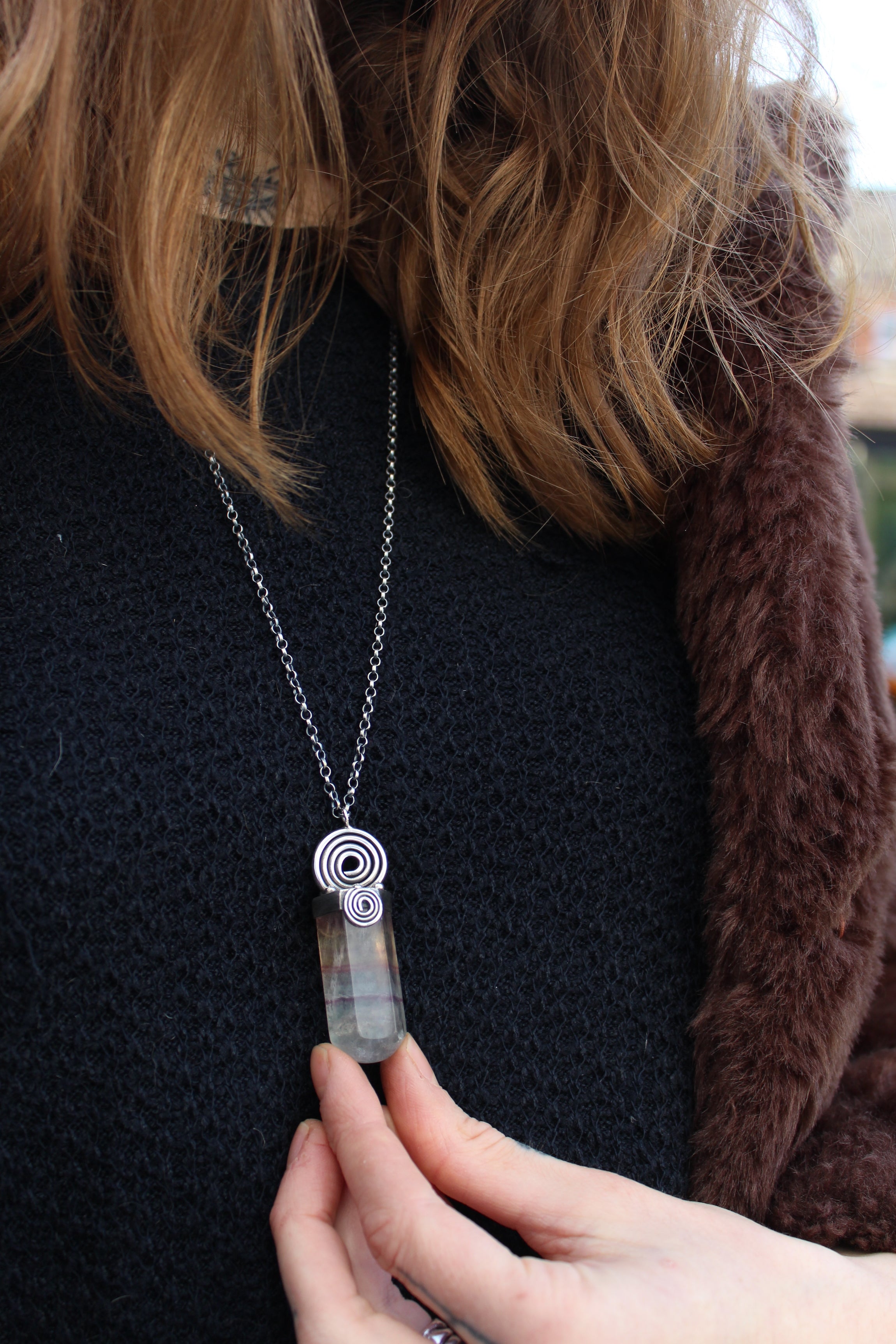 UNWIND Fluorite & Sterling Silver Massage Crystal Necklace