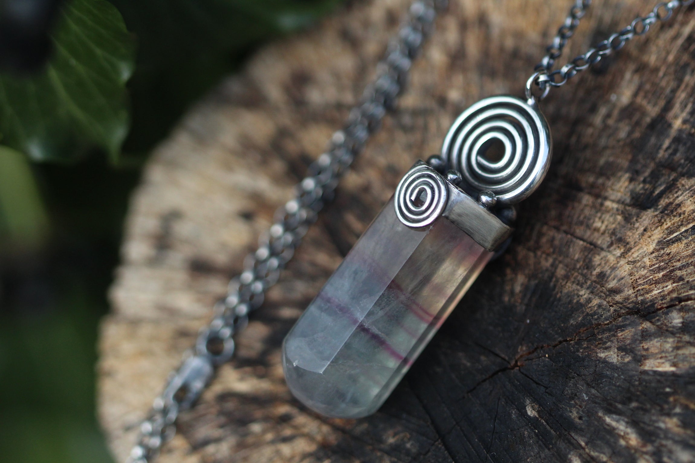 UNWIND Fluorite & Sterling Silver Massage Crystal Necklace