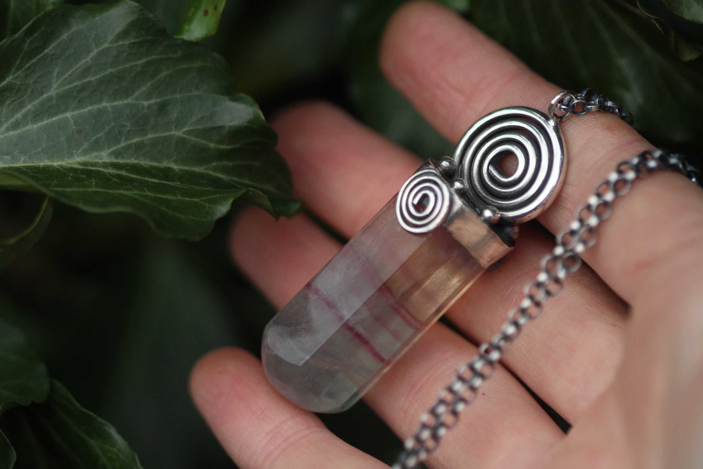 UNWIND Fluorite & Sterling Silver Massage Crystal Necklace