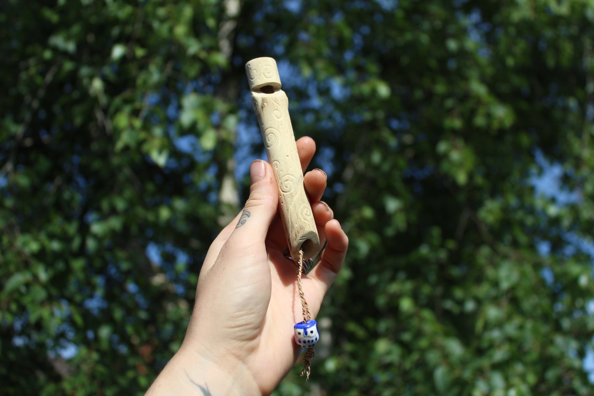 Dark Blue Owl Handmade Elder Wood Whistle