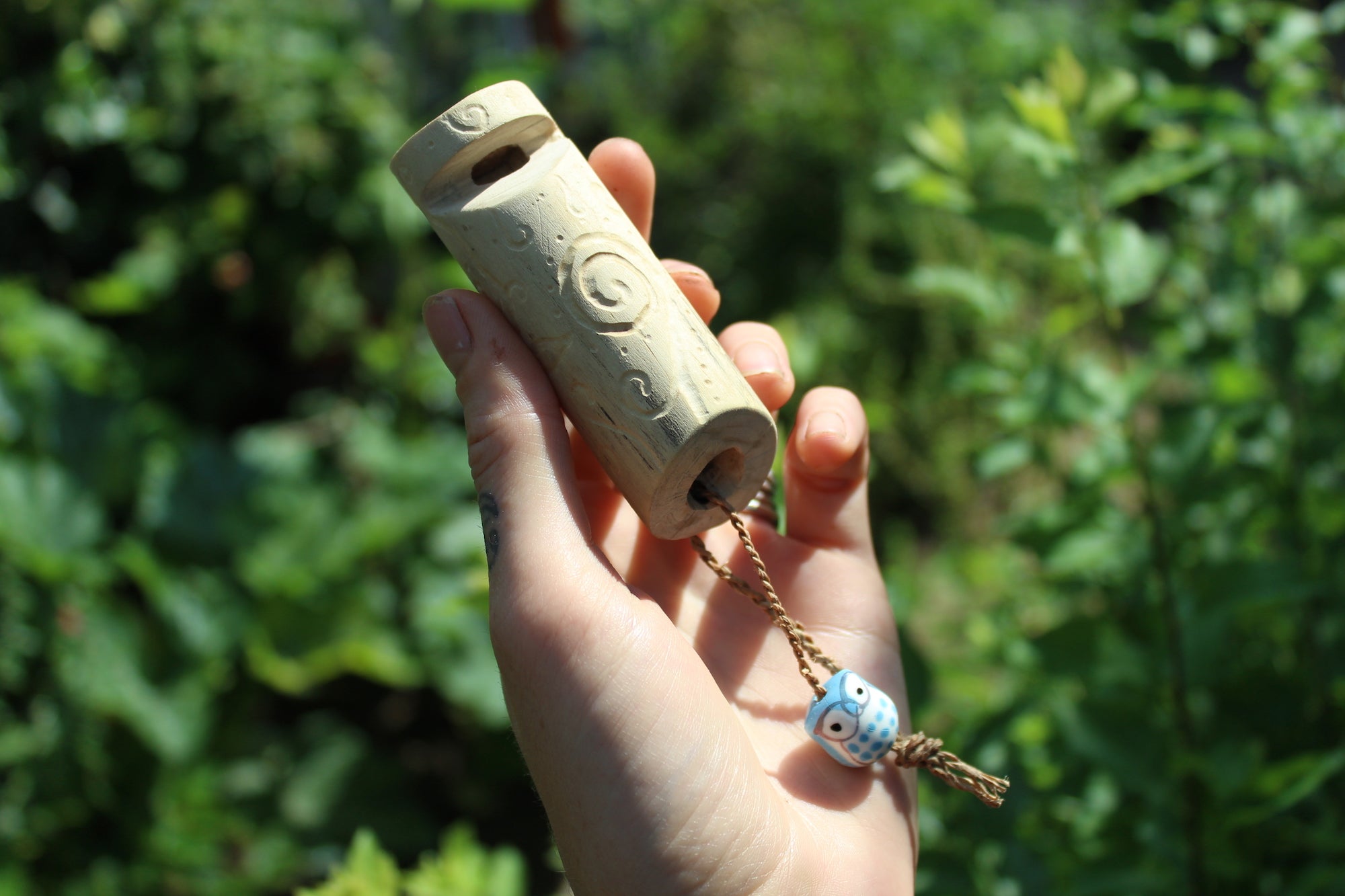 Light Blue Owl Handmade Elder Wood Whistle