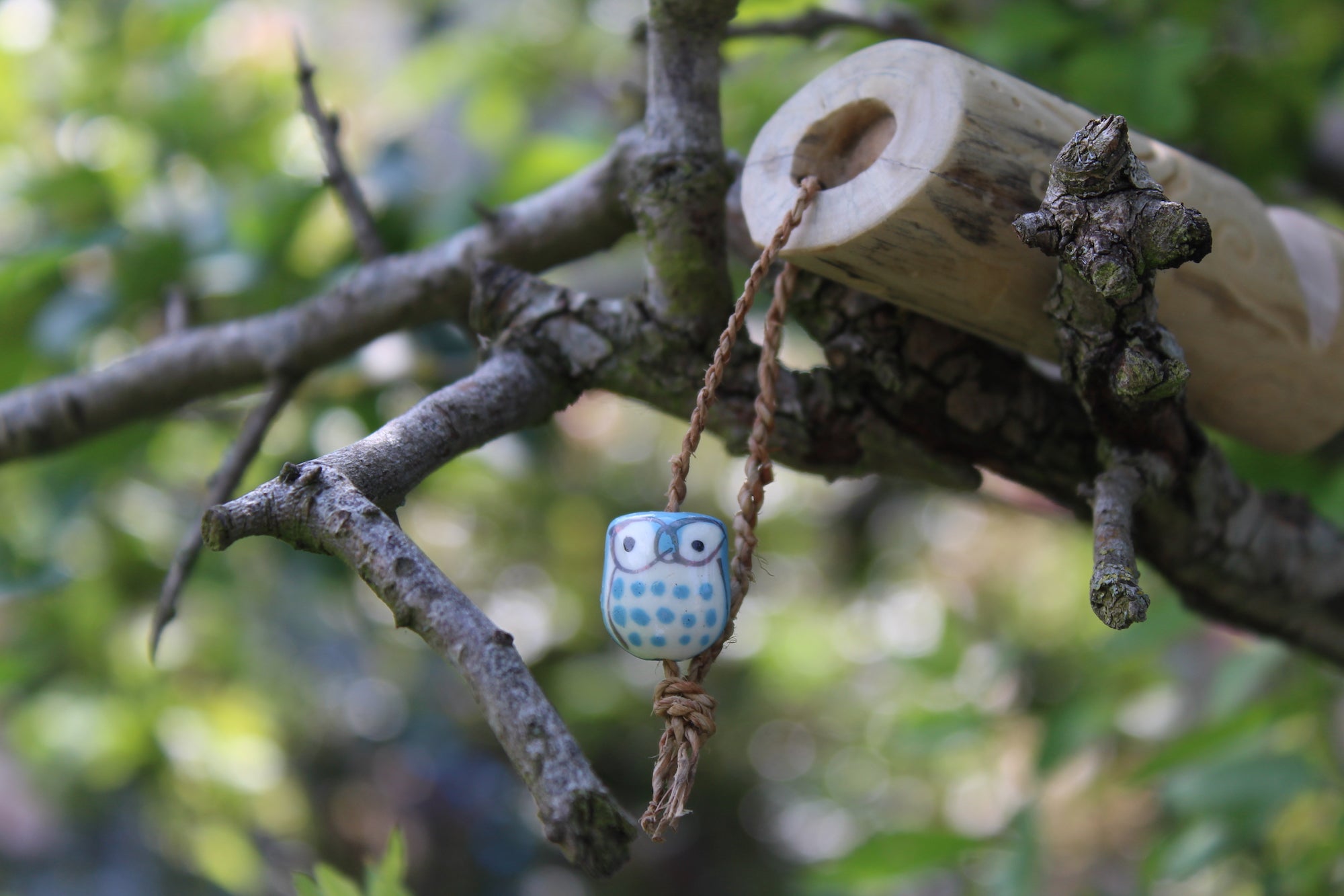 Light Blue Owl Handmade Elder Wood Whistle