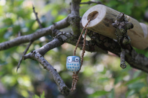 Light Blue Owl Handmade Elder Wood Whistle