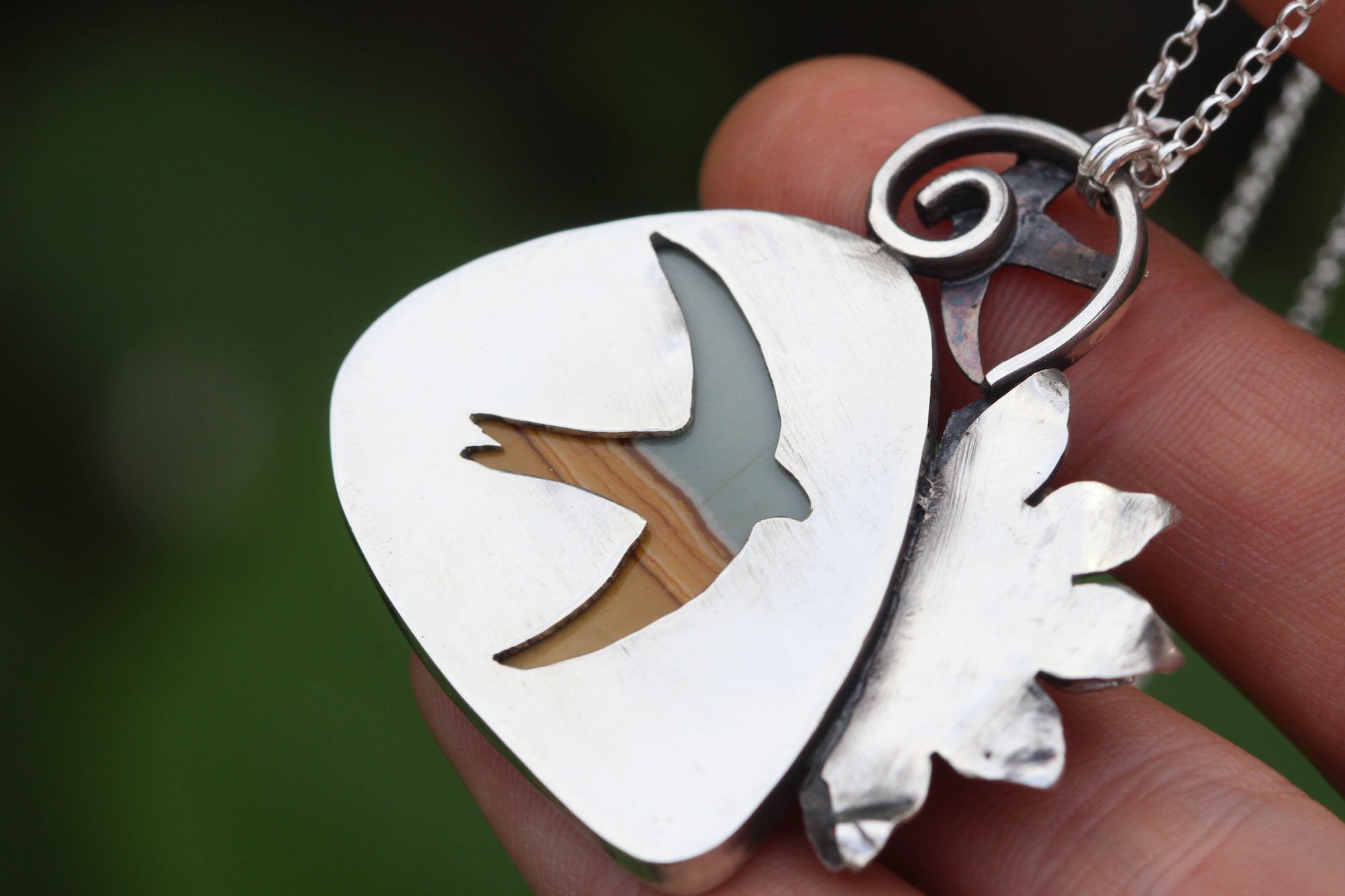 SWIFT RETURN Recycled Sterling Silver Necklace with Picture Jasper