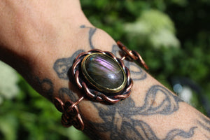 SACRED SPIRALS Handmade Copper & Brass Cuff with Labradorite