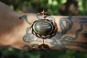 SACRED SPIRALS Handmade Copper & Brass Cuff with Labradorite