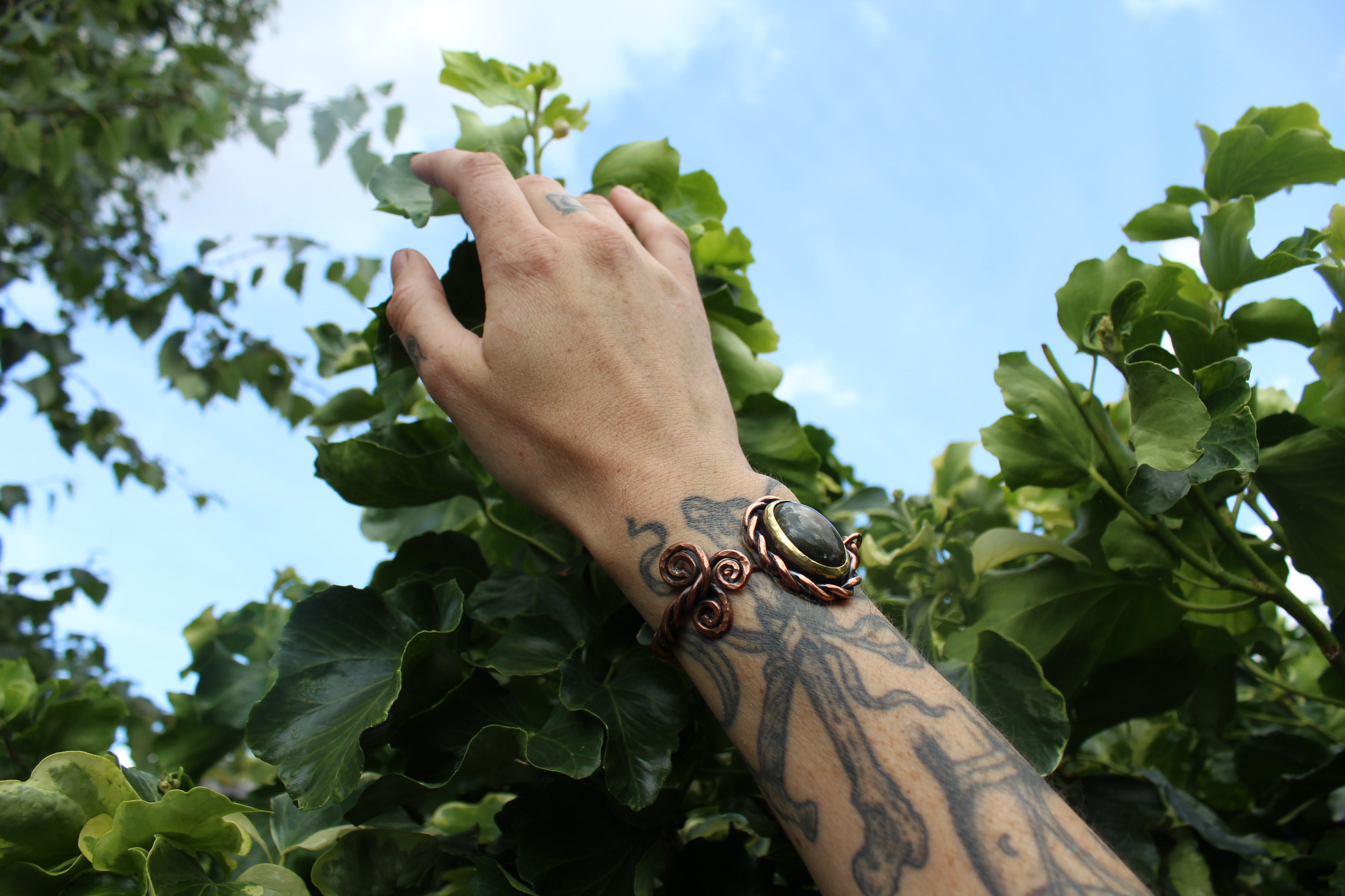 SACRED SPIRALS Handmade Copper & Brass Cuff with Labradorite