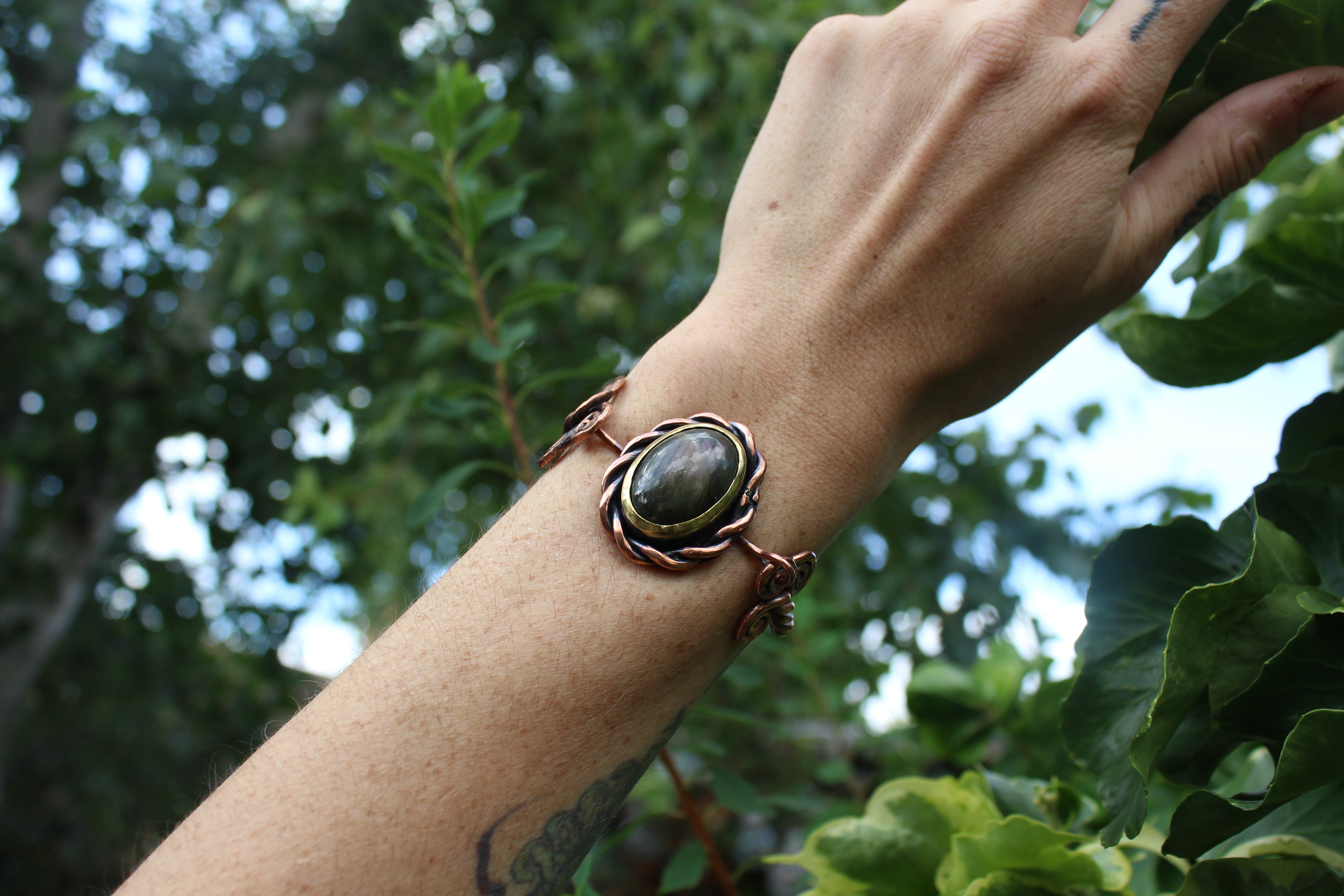SACRED SPIRALS Handmade Copper & Brass Cuff with Labradorite