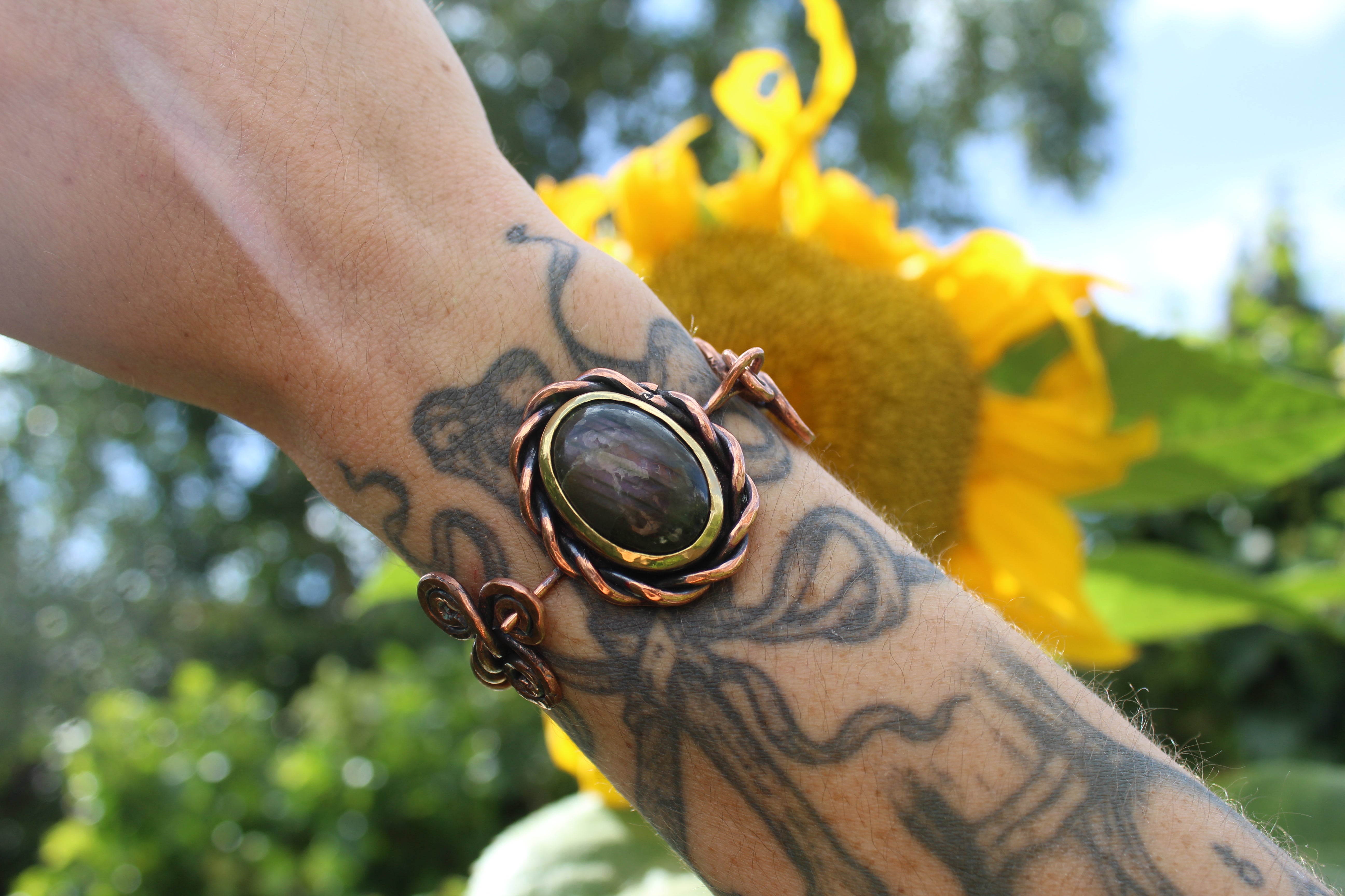 SACRED SPIRALS Handmade Copper & Brass Cuff with Labradorite