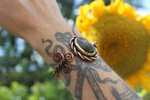 SACRED SPIRALS Handmade Copper & Brass Cuff with Labradorite