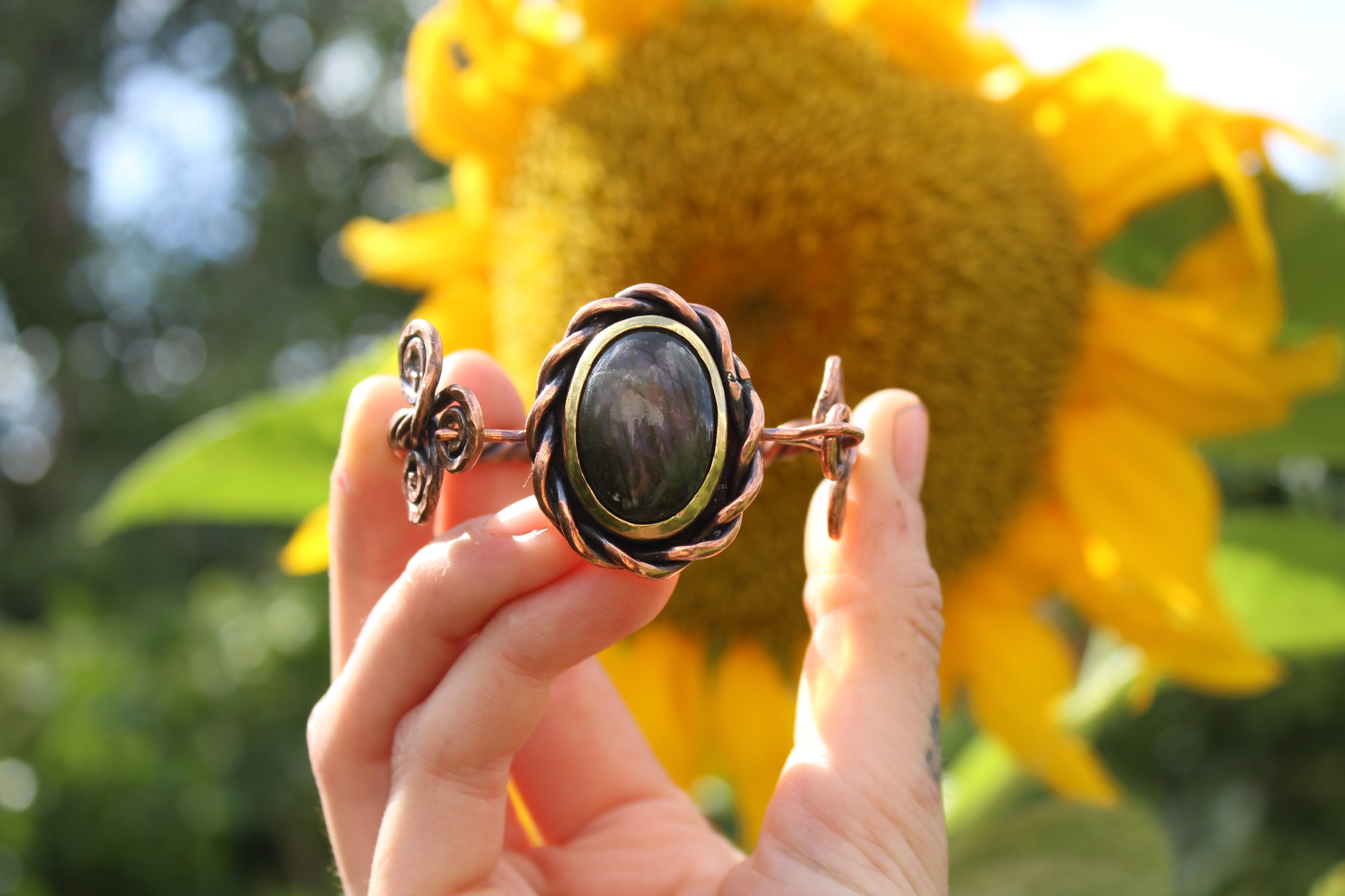 SACRED SPIRALS Handmade Copper & Brass Cuff with Labradorite