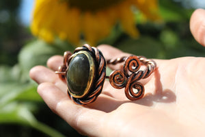 SACRED SPIRALS Handmade Copper & Brass Cuff with Labradorite
