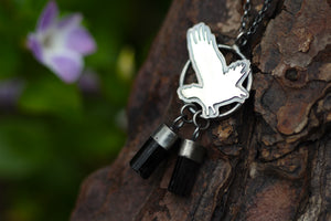 TREASURE SEEKER Sterling Silver Crow Necklace with Black Tourmaline