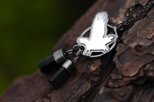 TREASURE SEEKER Sterling Silver Crow Necklace with Black Tourmaline