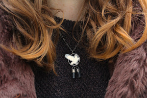 TREASURE SEEKER Sterling Silver Crow Necklace with Black Tourmaline