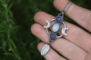 AS ABOVE, SO BELOW Necklace with Rainbow Moonstone & Lapis Lazuli