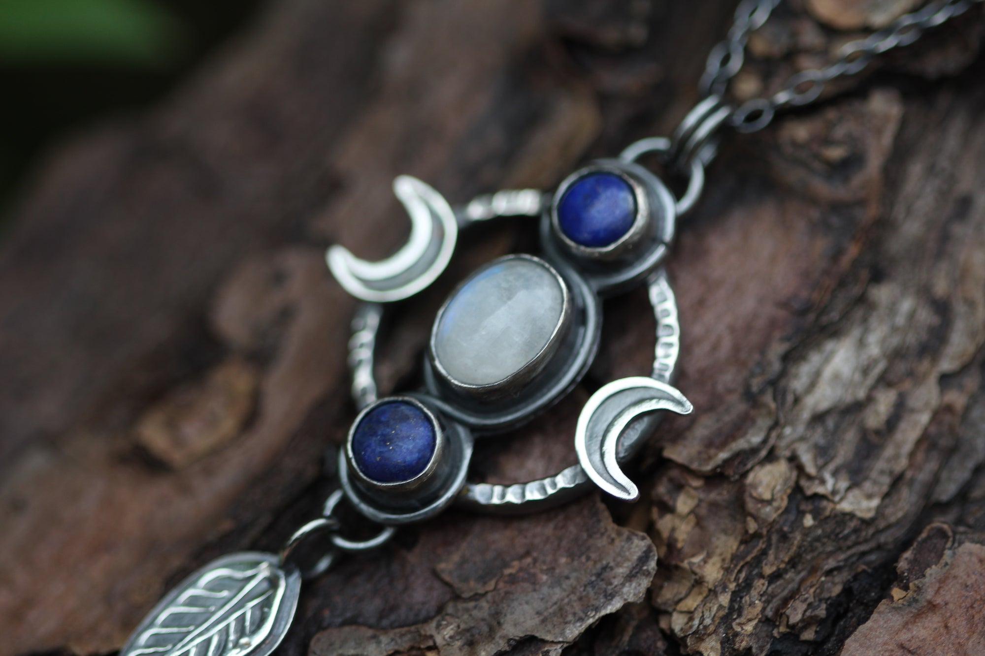 AS ABOVE, SO BELOW Necklace with Rainbow Moonstone & Lapis Lazuli