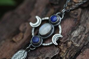 AS ABOVE, SO BELOW Necklace with Rainbow Moonstone & Lapis Lazuli