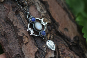 AS ABOVE, SO BELOW Necklace with Rainbow Moonstone & Lapis Lazuli