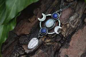 AS ABOVE, SO BELOW Necklace with Rainbow Moonstone & Lapis Lazuli