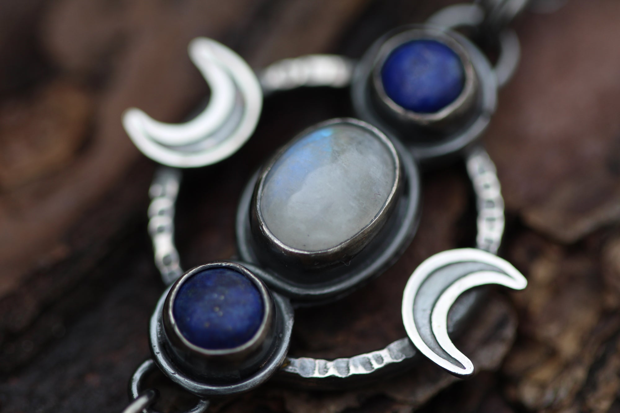 AS ABOVE, SO BELOW Necklace with Rainbow Moonstone & Lapis Lazuli